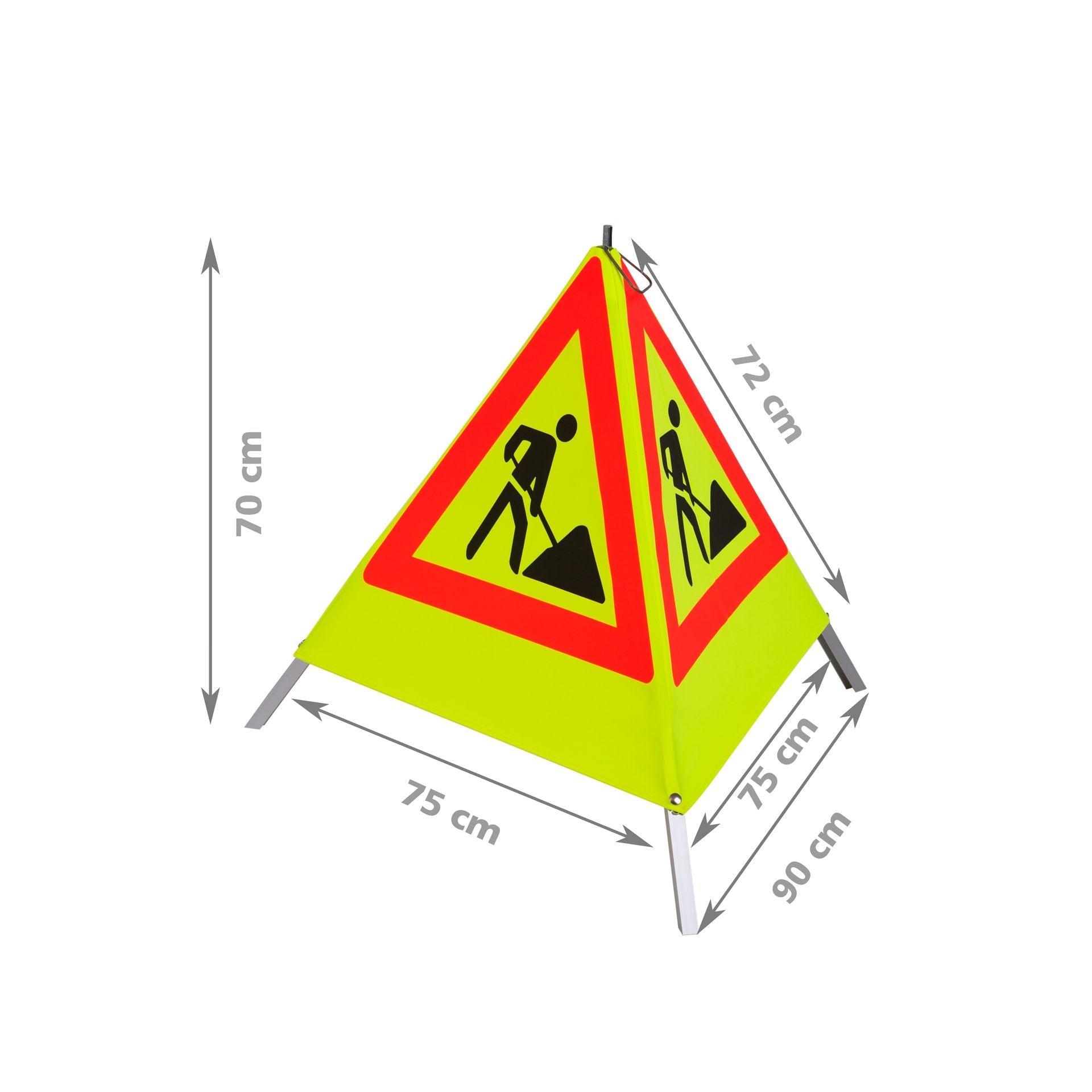 NESTLE Warnpyramide 70 cm, Schaufelmann (VZ123) gelb retrofelfektierend, mit Mittelfuß NESTLE Warnpyramide 70 cm, Schaufelmann (VZ123) gelb retrofelfektierend, mit Mittelfuß